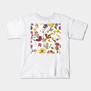 Pressed summer flowers seamless. Dry flowers composition. Romantic Spring blossom. Vibrant botanical print Kids T-Shirt